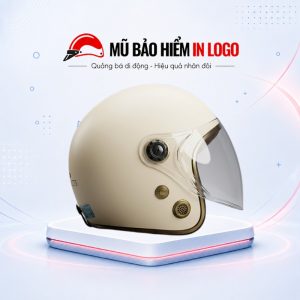 Mũ bảo hiểm in logo 3/4 đầu có kính màu trắng kem sơn nhám MBH-41