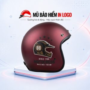 Mũ bảo hiểm in logo 3/4 đầu màu đỏ mận sơn nhám MBH-37