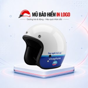 Mũ bảo hiểm in logo 3/4 đầu màu trắng phối xanh dương sơn bóng MBH-42