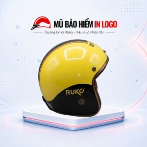 Mũ bảo hiểm in logo 3/4 đầu màu vàng phối đen sơn bóng MBH-40
