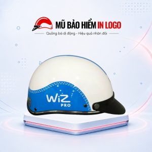 Mũ bảo hiểm in logo nửa đầu (1/2) màu trắng phối xanh dương sơn bóng MBH-22