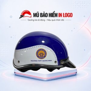 Mũ bảo hiểm in logo nửa đầu (1/2) màu xanh dương phối trắng sơn bóng MBH-11