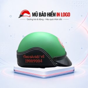 Mũ bảo hiểm in logo nửa đầu (1/2) bọc da màu xanh lá sơn nhám MBH-07