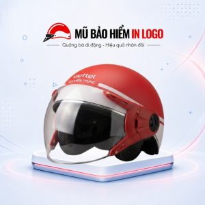 Mũ bảo hiểm in logo nửa đầu (1/2) có kính màu đỏ phối trắng MBH-35