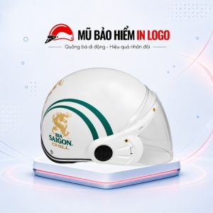Mũ bảo hiểm in logo nửa đầu (1/2) có kính màu trắng phối sọc xanh sơn nhám MBH-33
