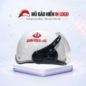 Mũ bảo hiểm in logo nửa đầu (1/2) có kính màu trắng sơn bóng MBH-29