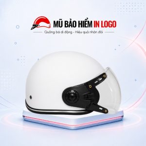 Mũ bảo hiểm in logo nửa đầu (1/2) có kính màu trắng sơn nhám MBH-31
