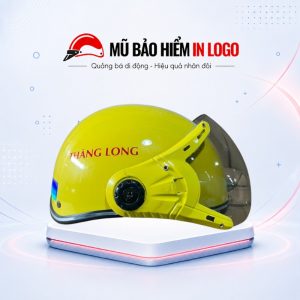 Mũ bảo hiểm in logo nửa đầu (1/2) có kính màu vàng phối sọc trắng MBH-34