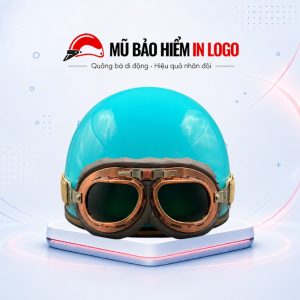 Mũ bảo hiểm in logo nửa đầu (1/2) có kính phi công màu xanh dương MBH-36