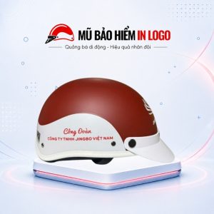 Mũ bảo hiểm in logo nửa đầu (1/2) màu đỏ đô phối trắng sơn nhám MBH-18