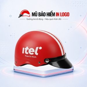 Mũ bảo hiểm in logo nửa đầu (1/2) màu đỏ sọc trắng sơn nhám MBH-01
