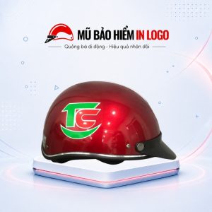Mũ bảo hiểm in logo nửa đầu (1/2) màu đỏ sọc trắng sơn bóng MBH-23