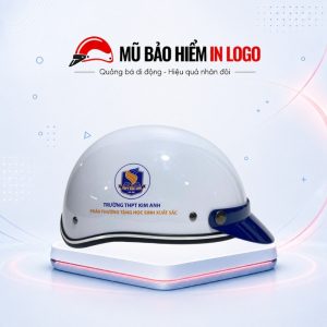 Mũ bảo hiểm in logo nửa đầu (1/2) màu trắng sơn bóng MBH-13