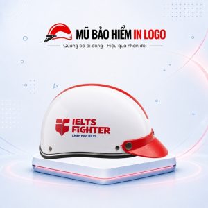 Mũ bảo hiểm in logo nửa đầu (1/2) màu trắng phối sọc đỏ sơn bóng MBH-09