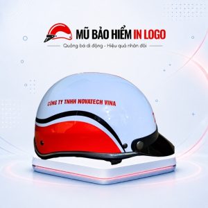 Mũ bảo hiểm in logo nửa đầu (1/2) màu trắng phối đỏ sơn bóng MBH-15