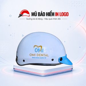 Mũ bảo hiểm in logo nửa đầu (1/2) màu trắng phối xanh dương sơn bóng MBH-16