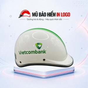 Mũ bảo hiểm in logo nửa đầu (1/2) màu trắng phối sọc xanh lá sơn bóng MBH-21
