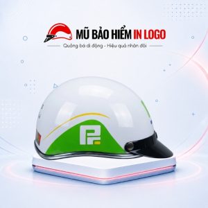 Mũ bảo hiểm in logo nửa đầu (1/2) màu trắng phối xanh lá sơn bóng MBH-08