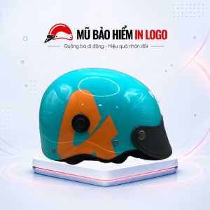 Mũ bảo hiểm in logo nửa đầu (1/2) màu xanh dương phối cam sơn bóng MBH-19