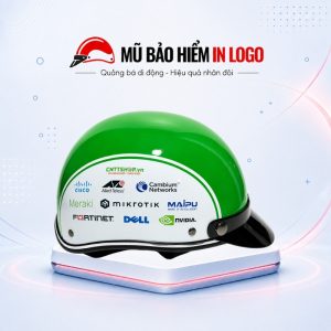 Mũ bảo hiểm in logo nửa đầu (1/2) màu xanh lá phối trắng sơn bóng MBH-12