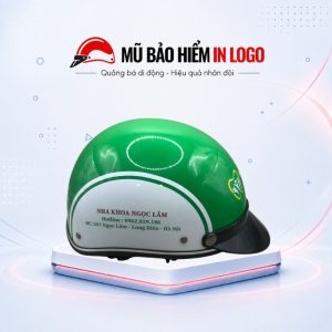 Mũ bảo hiểm in logo nửa đầu (1/2) màu xanh lá phối trắng sơn bóng MBH-24