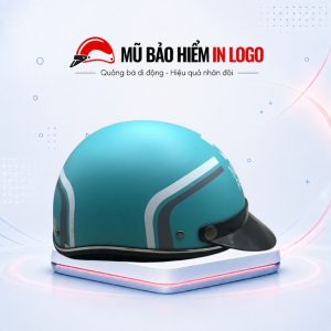 Mũ bảo hiểm in logo nửa đầu (1/2) màu xanh ngọc bích sọc trắng xám sơn nhám MBH-06