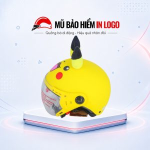 Mũ bảo hiểm in logo cho trẻ em nửa đầu có kính kiểu dáng pikachu màu vàng sơn nhám MBH-44