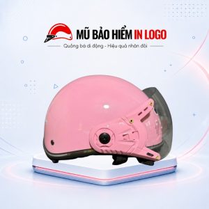 Mũ bảo hiểm in logo cho trẻ em nửa đầu có kính màu hồng sơn bóng MBH-49