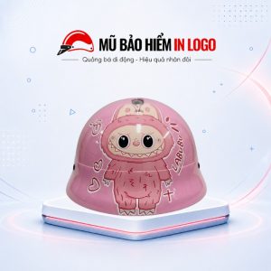 Mũ bảo hiểm in logo cho trẻ em nửa đầu màu hồng in hình Labubu sơn bóng MBH-45