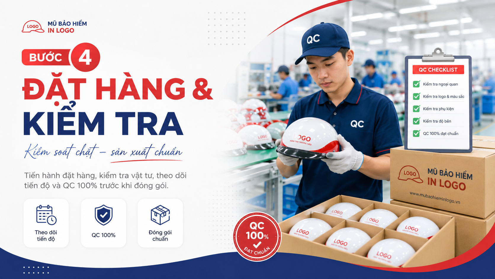 Đặt hàng và kiểm tra mũ bảo hiểm in logo