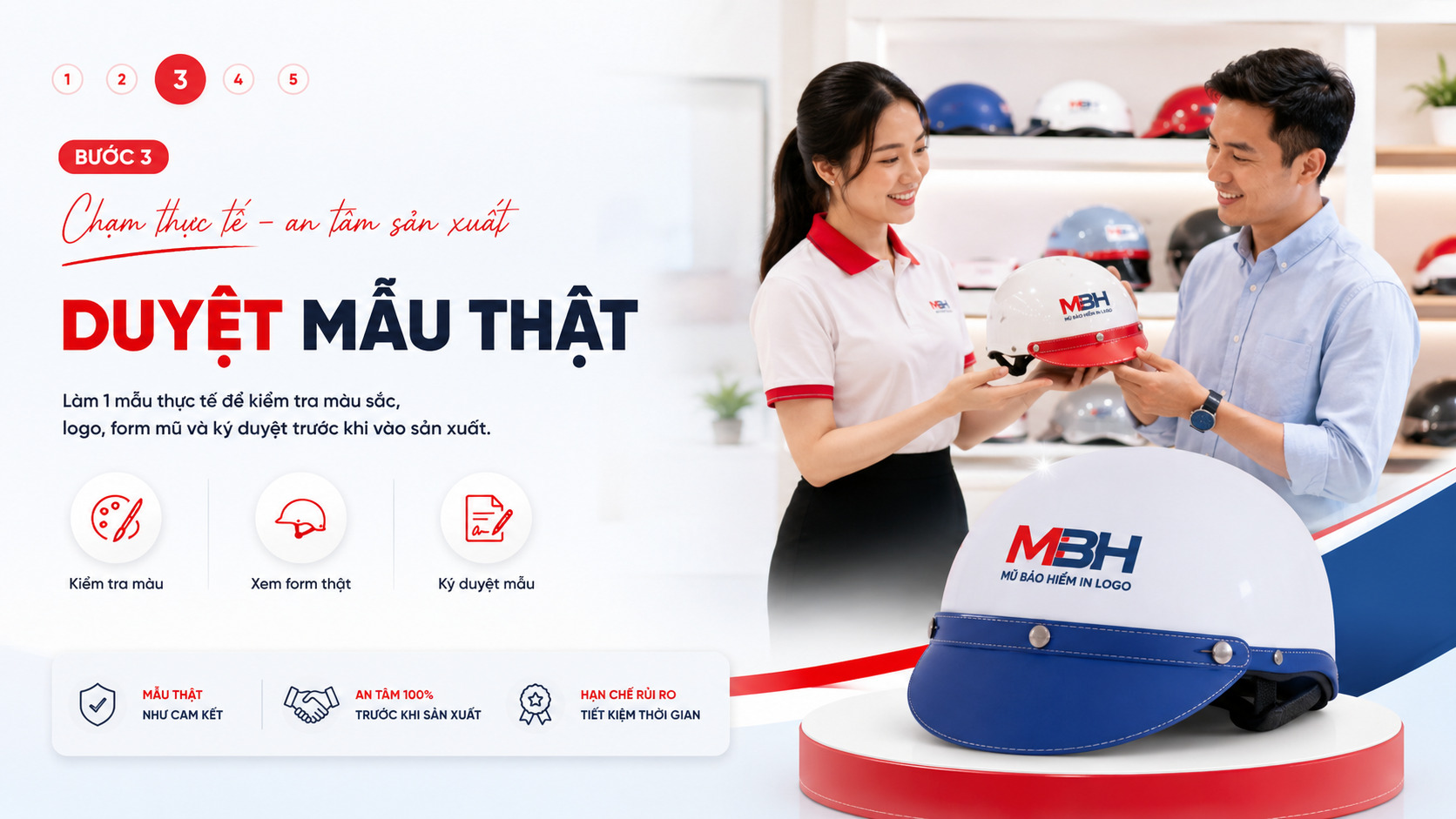 Duyệt mẫu thật mũ bảo hiểm in logo