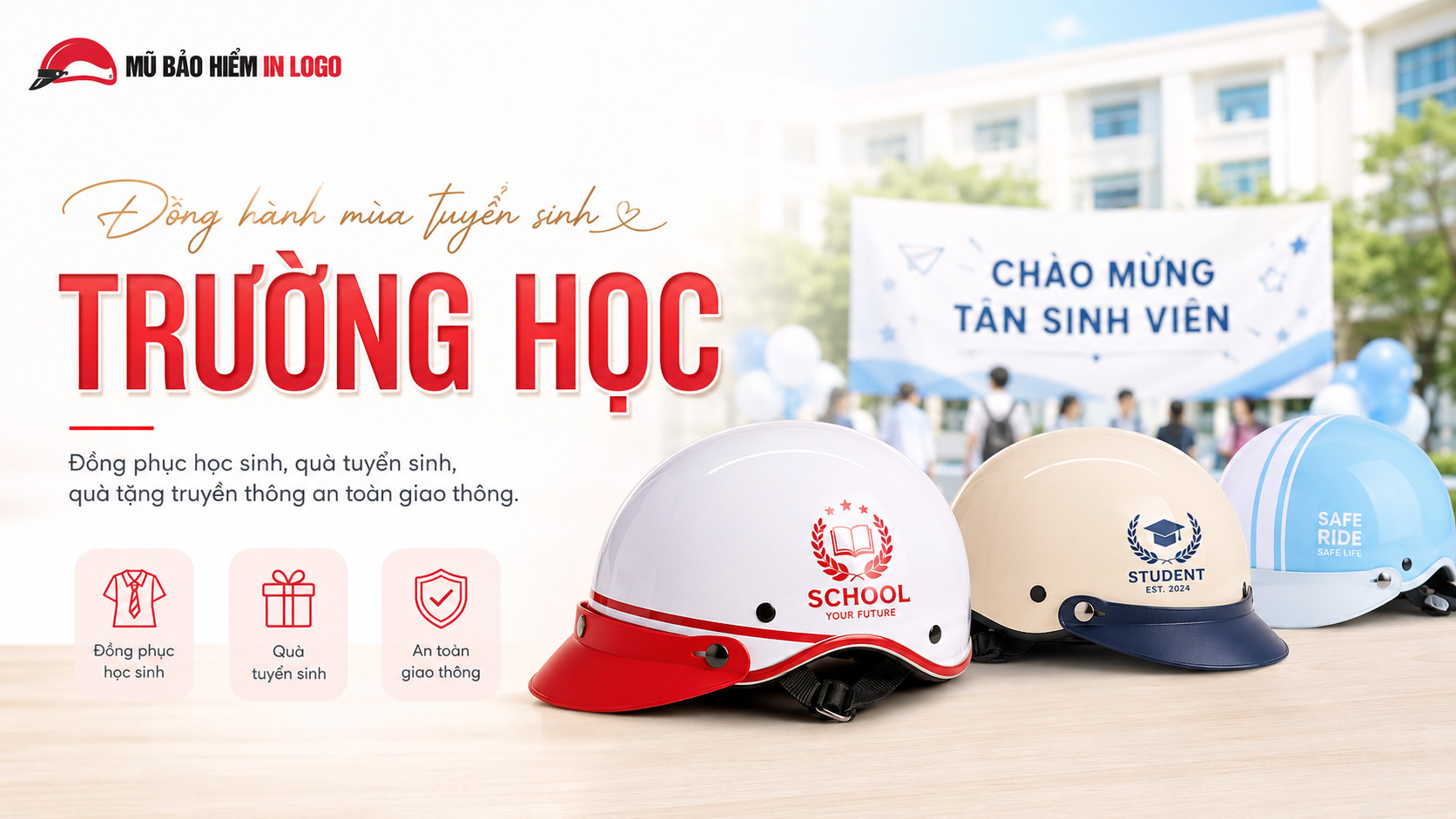 Mũ bảo hiểm in logo trường học