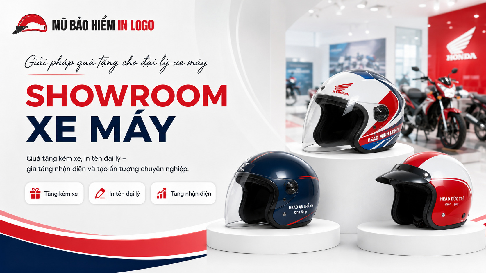 Mũ bảo hiểm in logo cho showroom xe máy