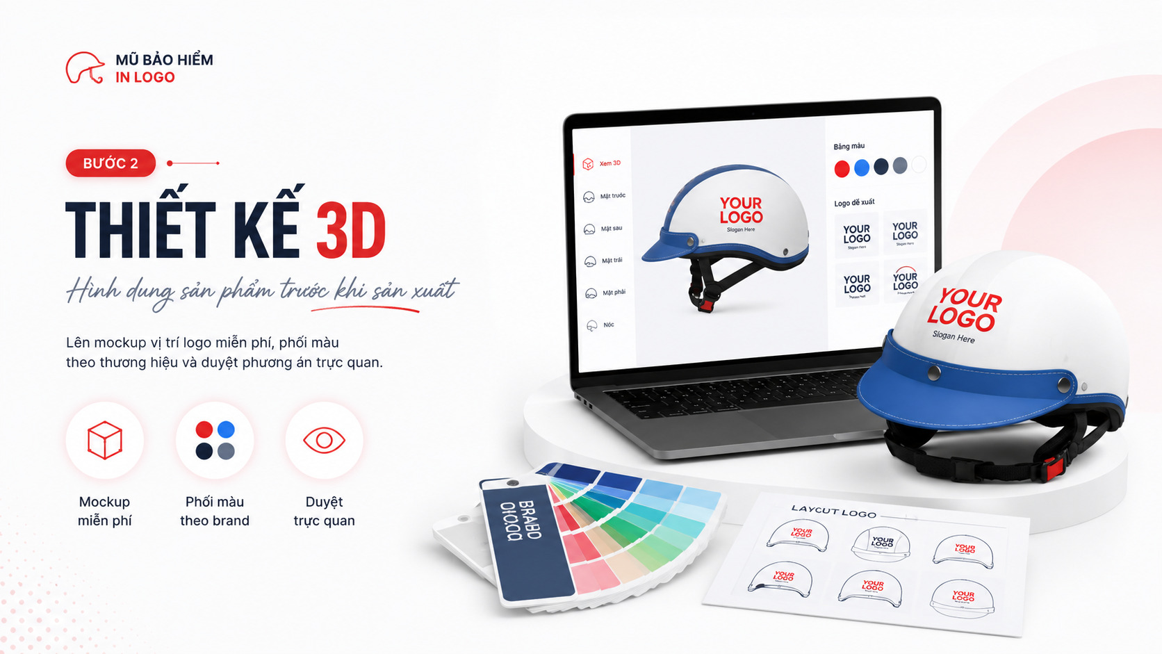 Thiết kế 3D mũ bảo hiểm in logo