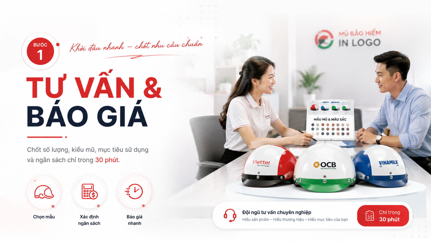 Tư vấn báo giá mũ bảo hiểm in logo